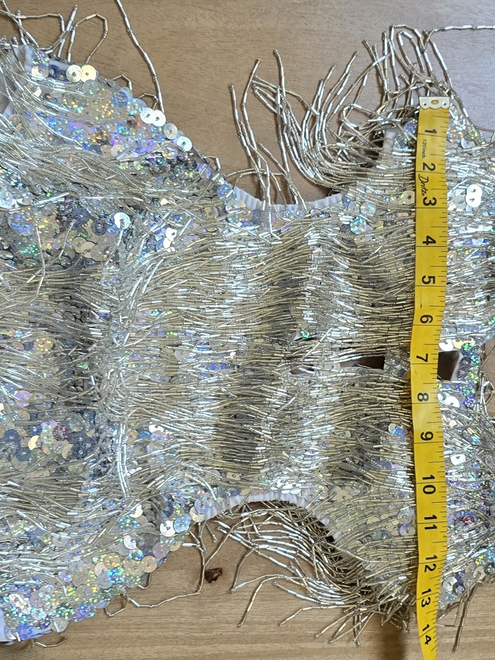Silver Sequin Bead Fringe Performance Bodysuit Adult L Pop Star Stage Costume - Picture 16 of 16